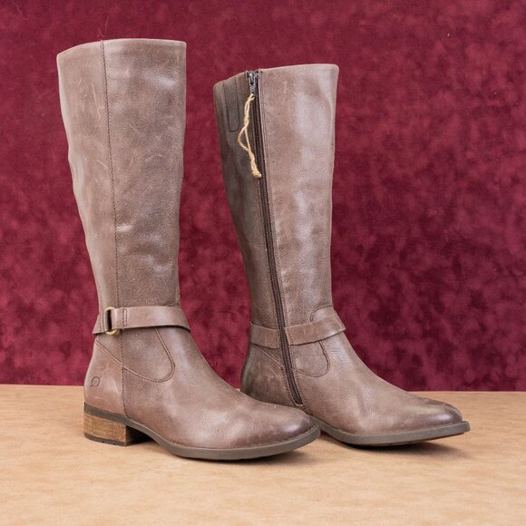 Born Women Braydon Dark Brown Distress Leather Farm Riding Knee Boots sz 7.5 - Picture 1 of 10